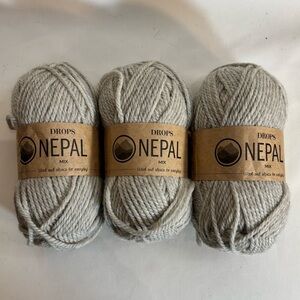 Drops Nepal Wool Alpaca Yarn in Warm Beige Grey 3 Skeins NEW WITH TAG